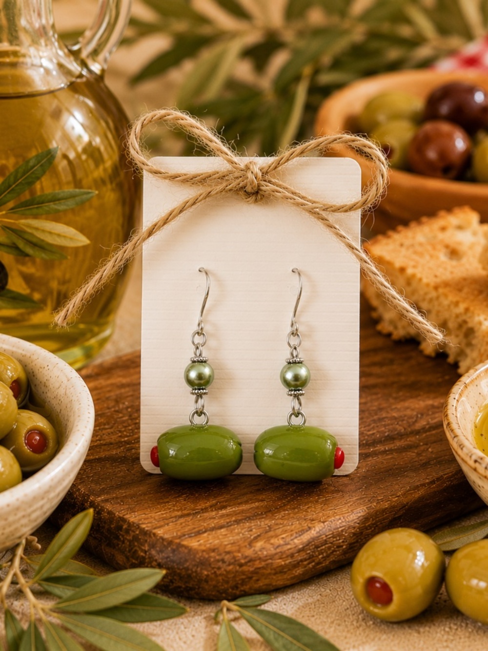 Handmade Olive Earrings | Green Olive Dangle Earrings | Italian Food Jewelry